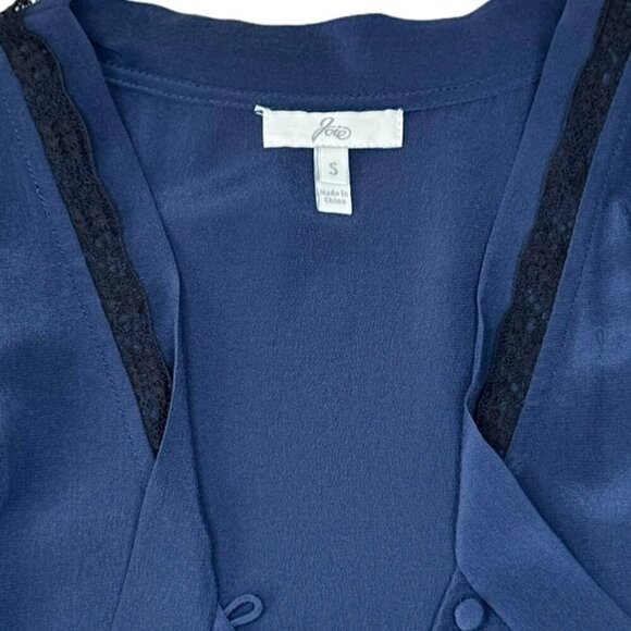 Joie Boho Silk Shift Mini Dress Sz.S Blue Lace Tie Neck Bell Sleeve Whimsigoth - Picture 10 of 14